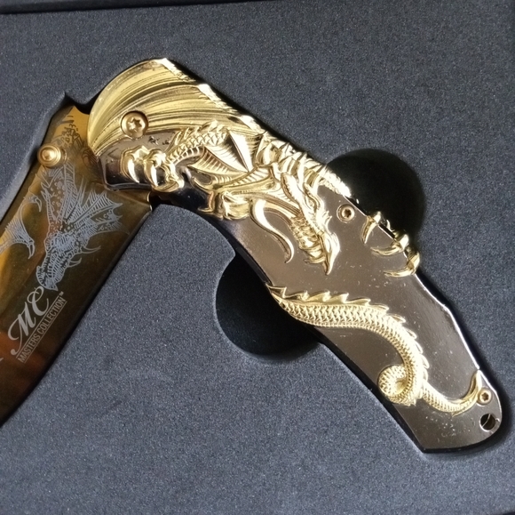 Collectible Fantasy Golden 3D Sculpted Wrap Around Dragon Knife w Gift Box - Picture 4 of 10